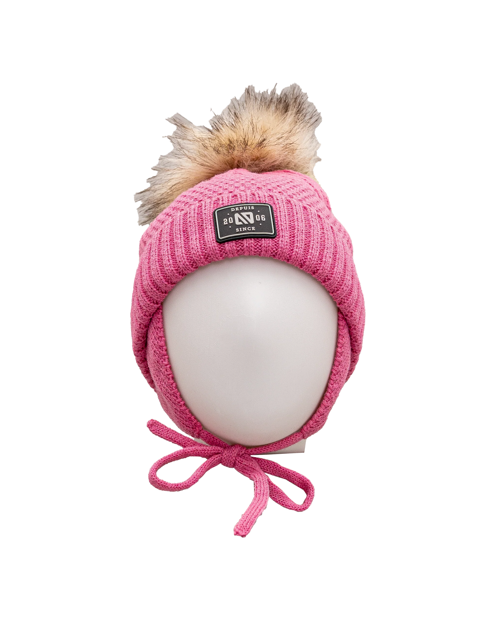 Tuque tricot pompom 2 14y - Rose - #97D-146 - Image 2